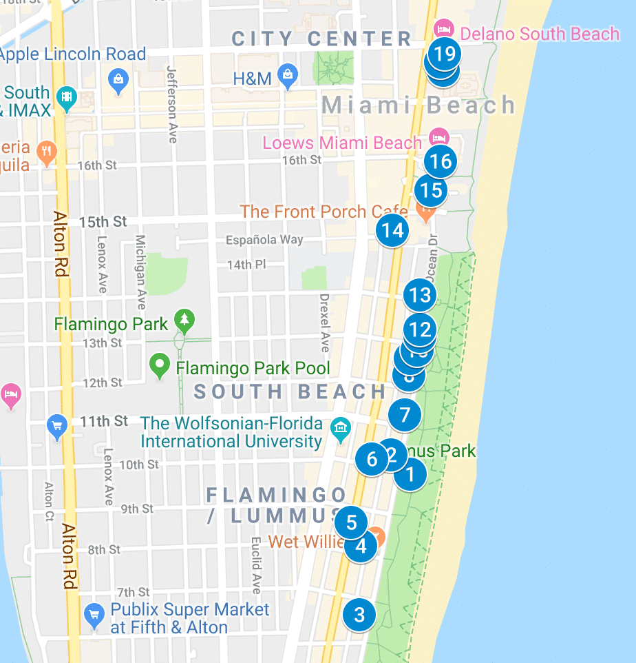 Map of the Art Deco walking tour