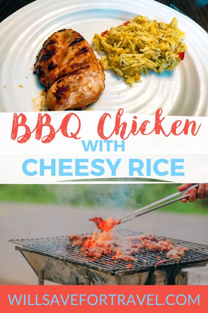 BBQ chicken with cheesy rice
